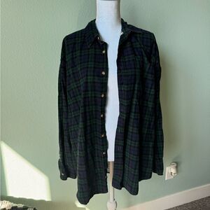 Green and Blue plaid button front shirt XL retro vintage cotton blend comfy